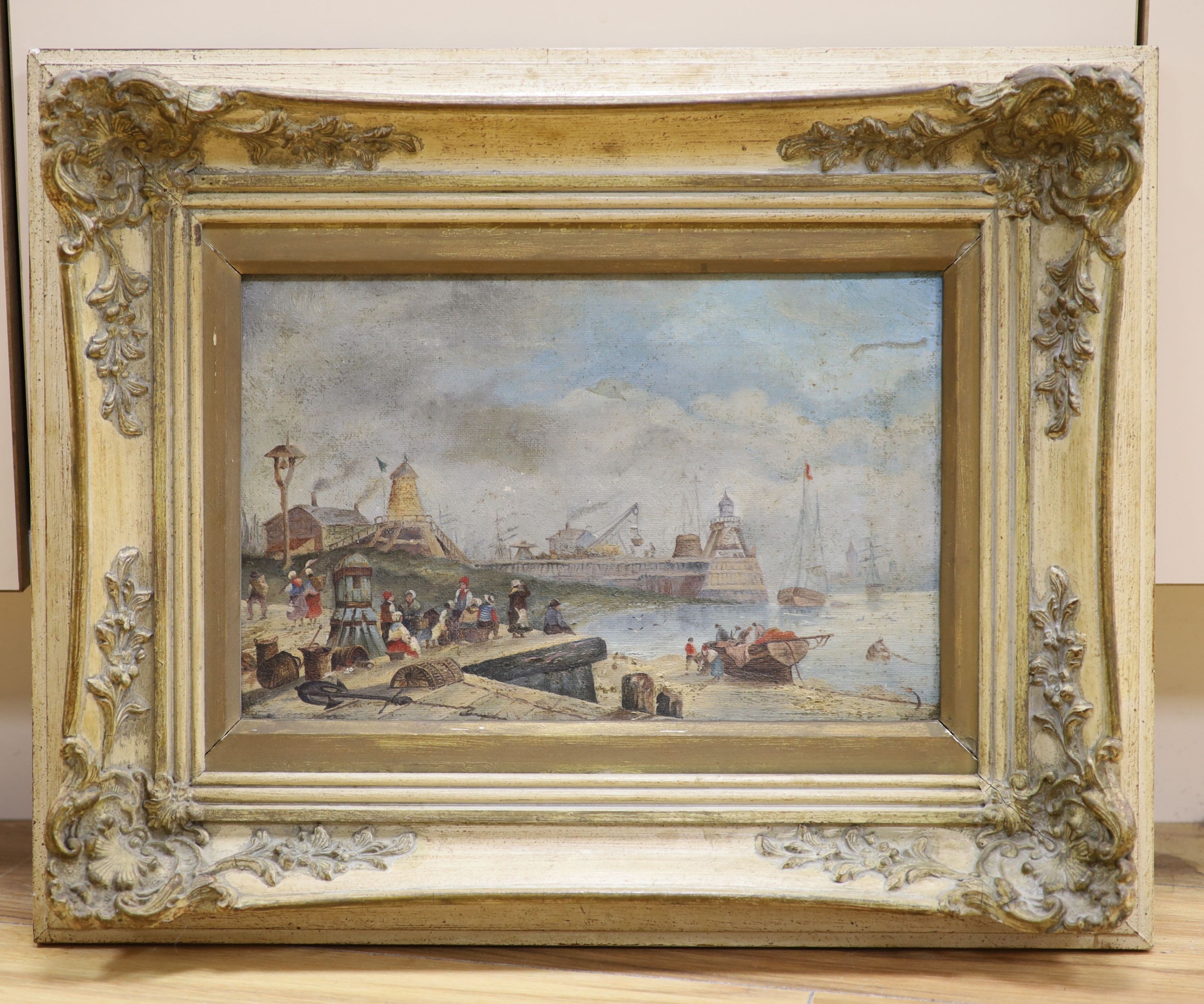 A 19th century Continental School, oil on canvas, Harbour scene, 20 x 31 cm